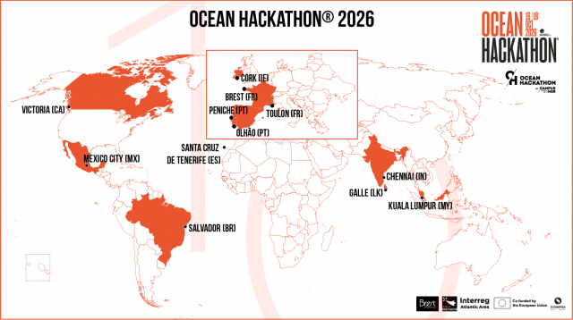 Map of the local editions of Ocean Hackathon® 2026 (6 organisers are renewing their commitment to the adventure while welcoming 5 newcomers)