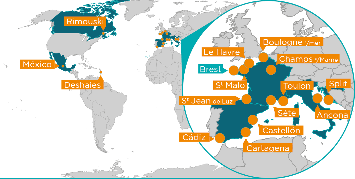 Carte du monde des villes organisant Ocean Hackathon® en 2020